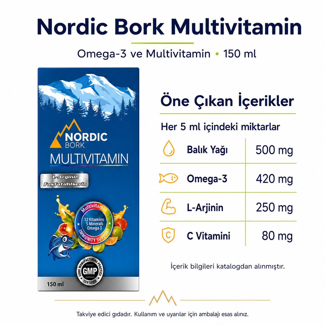 Nordic Bork Omega-3 ve Multivitamin Sıvı Takviye 150 ml