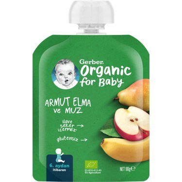 Organik Elmalı ve Muzlu Armut Püresi 90gr