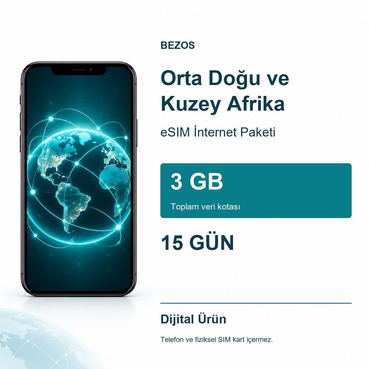Orta Doğu ve Kuzey Afrika eSIM İnternet Paketi 3 GB 15 Gün