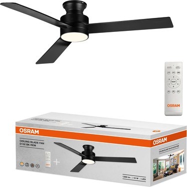 Osram Kumandalı Siyah 18W 3 Kanatlı Tavan Vantilatörü Güçlü Işık Yönü ve Modern