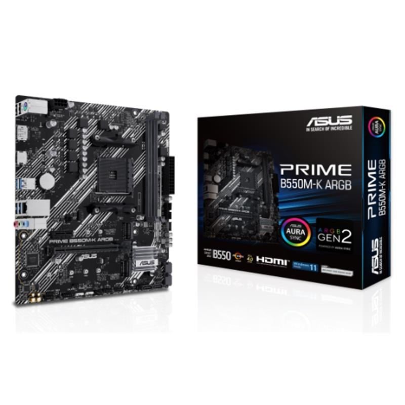 PRIME B550M-K ARGB DDR4 5100MHZ 1XHDMI 1XDP 2XM.2 USB 3.2 MATX AM4 ( AM4 5000/4000G/3000 SERİLERİ İLE UYUMLU)