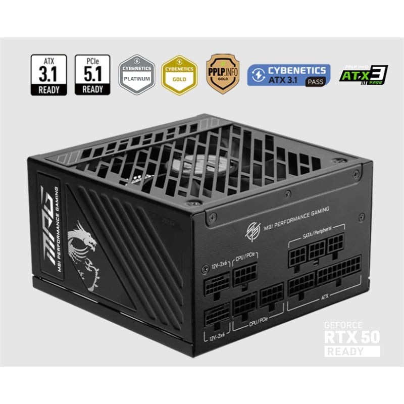PSU MPG A1250GS PCIE5 1250W 80+ GOLD ATX 3.1 PCIE 5.1 2X 12V-2X6 POWER SUPPLY