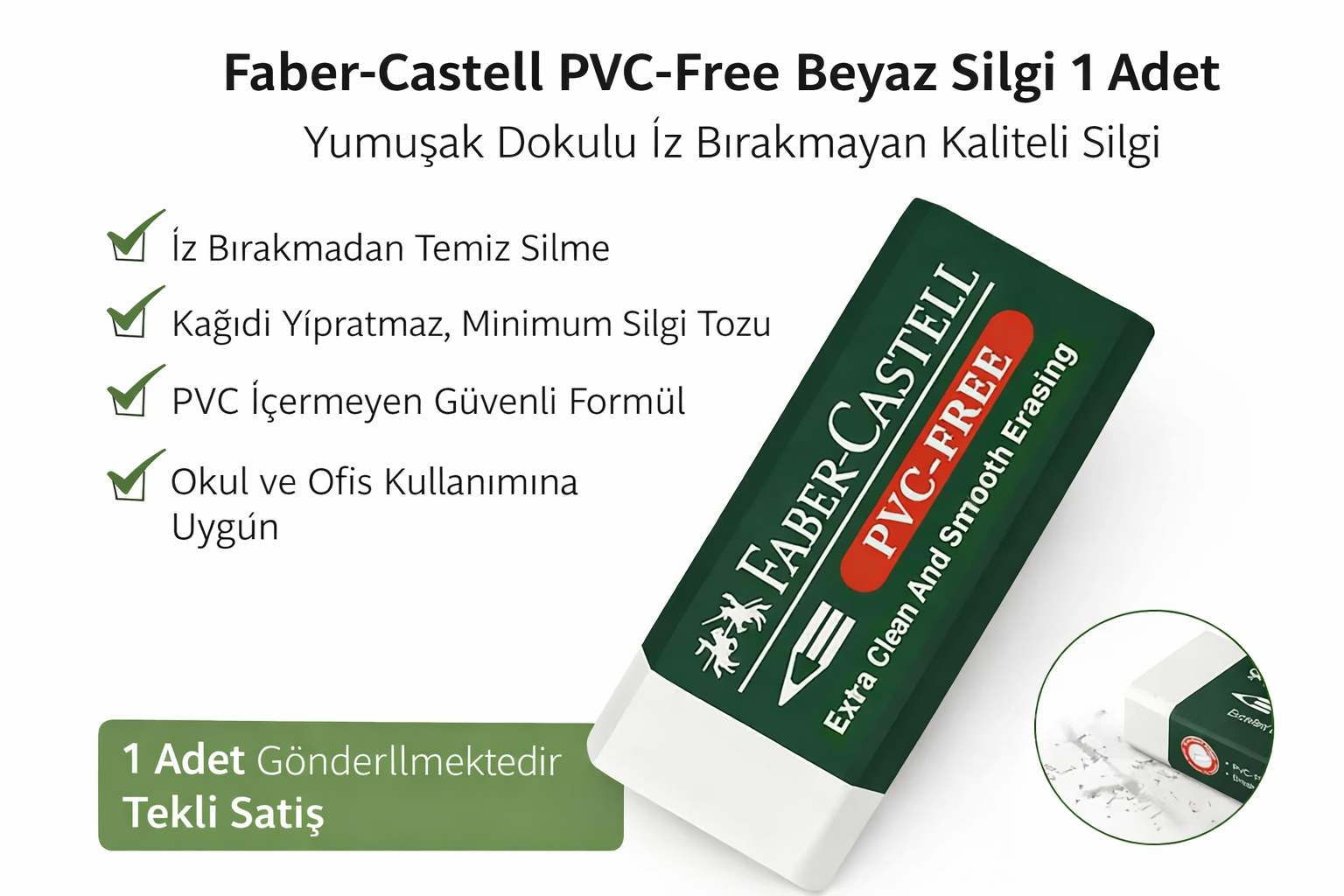 PVC-Free No24 Beyaz Silgi 1 Adet Yumuşak Dokulu İz Bırakmayan Kaliteli Silgi