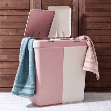 Pembe ve Beyaz İki Renkli Çamaşır Sepeti, 80 L