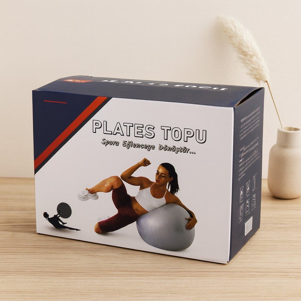 Pilates Topu 60 cm - Renkli Çizgili Plastik