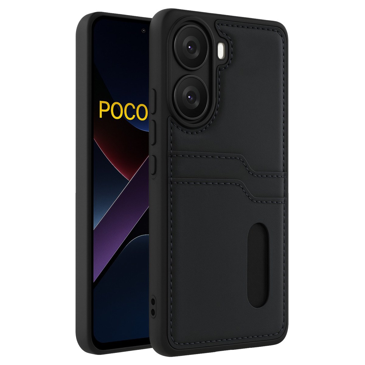 Poco X7 Pro Kılıf Sara Kartvizitli Deri Kılıf - Siyah