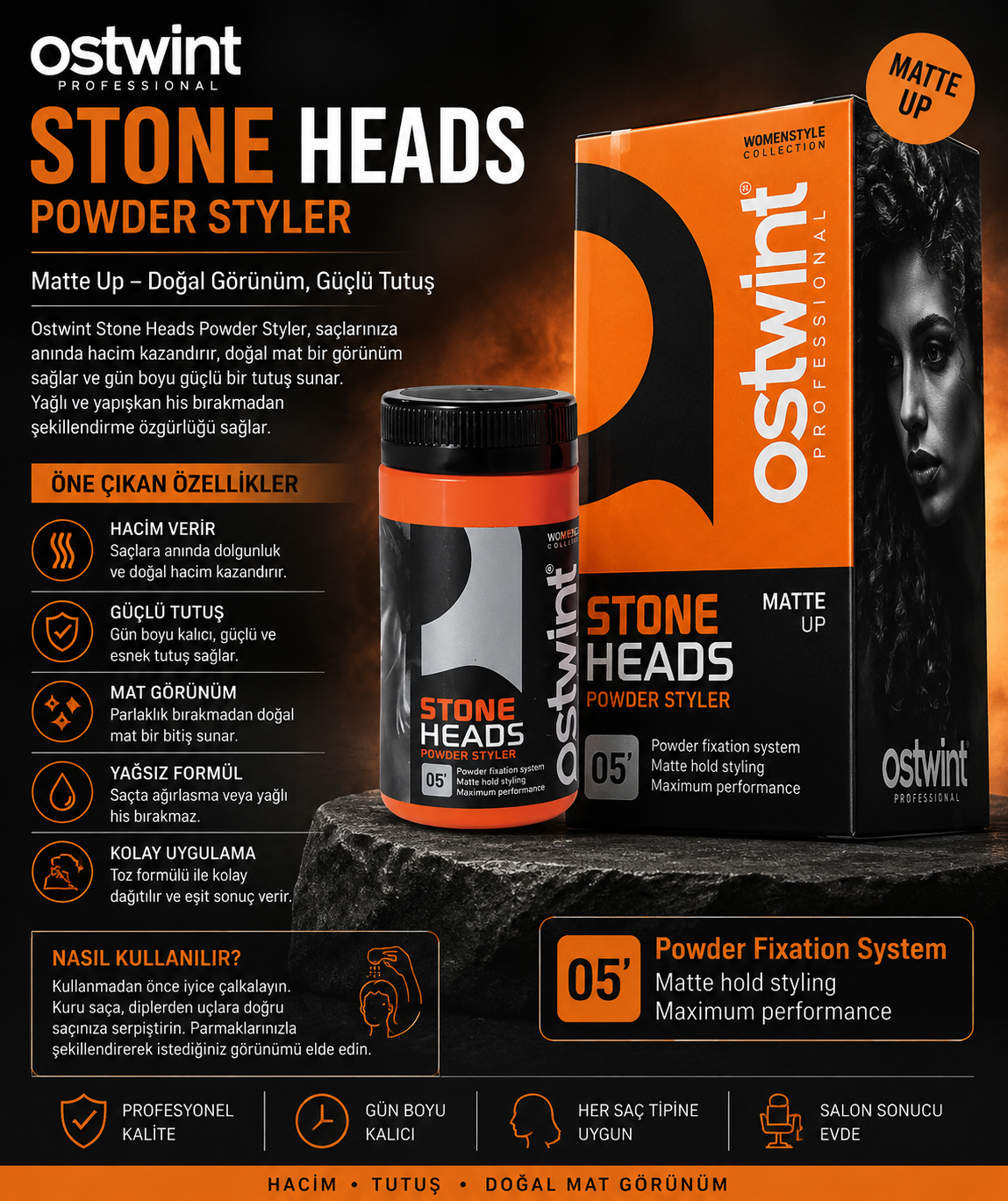 Professional Stone Heads Powder Styler 20 ml Mat Görünümlü Hacim Veren Saç Şekillendirici Pudra