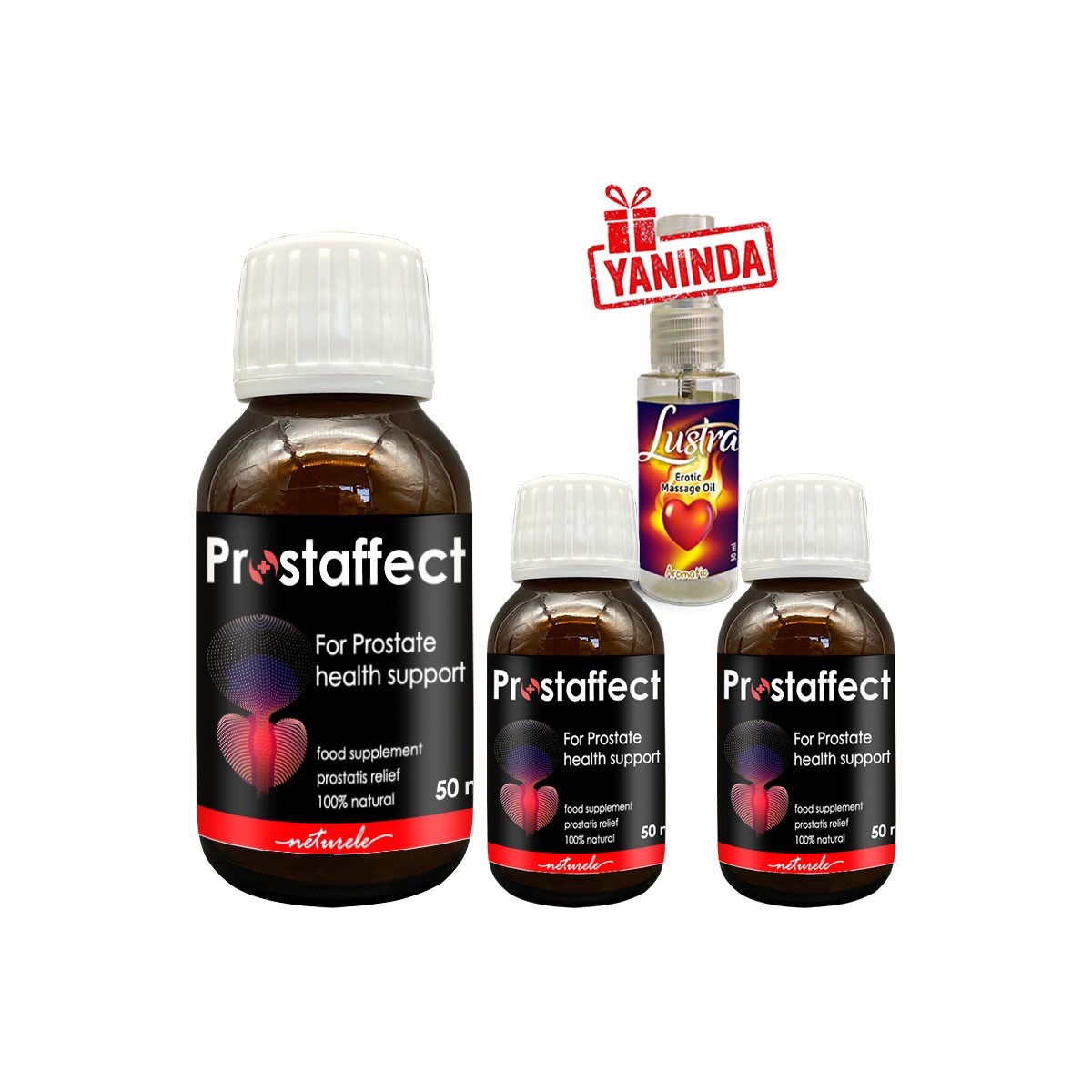 Prostaffect Erkeklere Özel 3 Adet 50 ml Şurup + Yanında Lustra Masaj Yağı