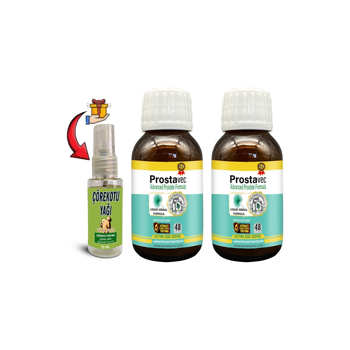 Prostavec 2 Kutu Erkeklere Özel Likit Formül 50 m Şurup + Çörek Otu Masaj Yağı 30 ml