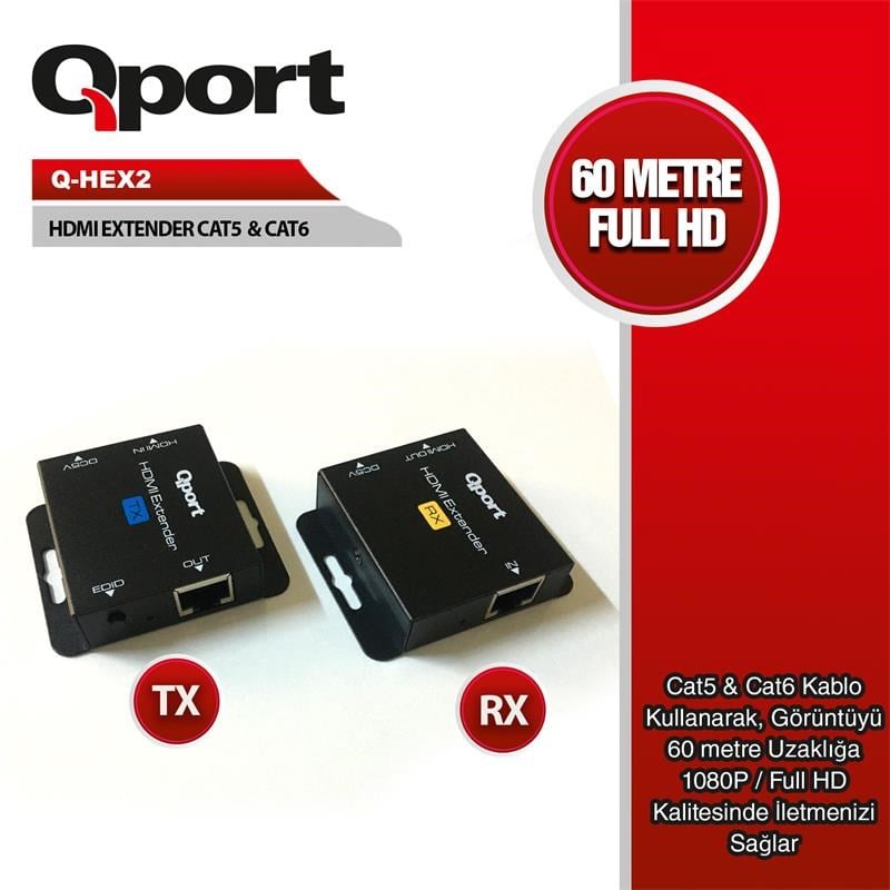 Q-HEX2 HDMI EXTENDER CAT6 60M 2 Lİ PAKET (ADAPTÖR DAHİL)