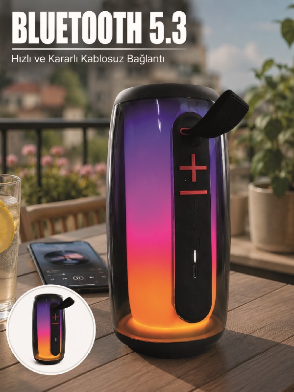 RGB LED Taşınabilir Bluetooth Speaker Güçlü Bas Ses Type-C Şarj Girişli
