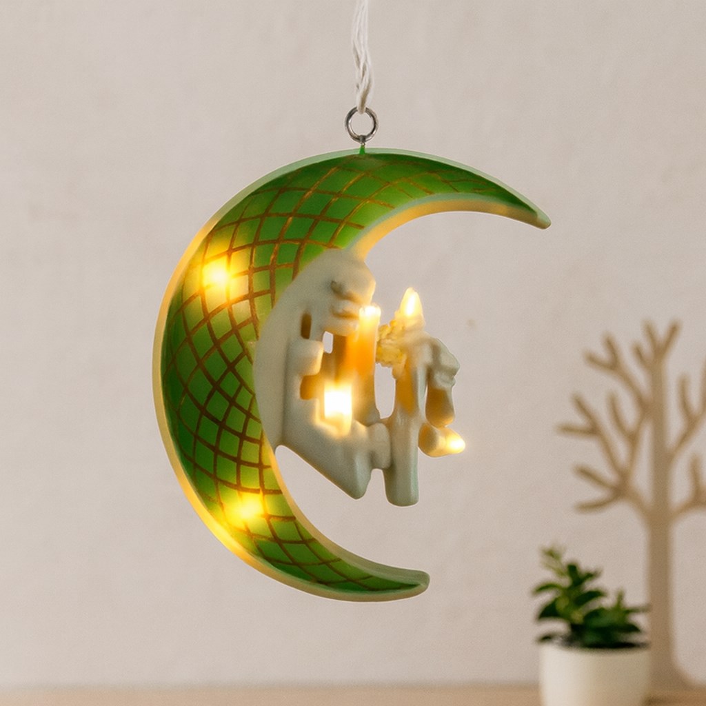 Ramazan LED Perde Lamba 3m (Fişli, Eklemeli) Yeşil Hilal Cami Yıldız