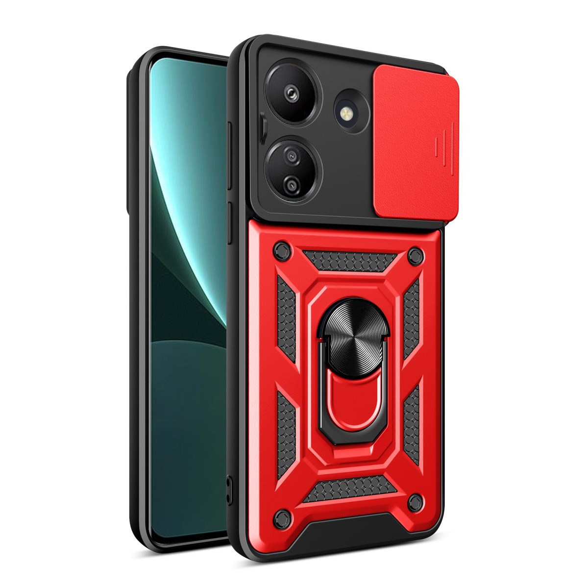 Redmi 13C Kılıf Pars Lens Yüzüklü Silikon - Kırmızı