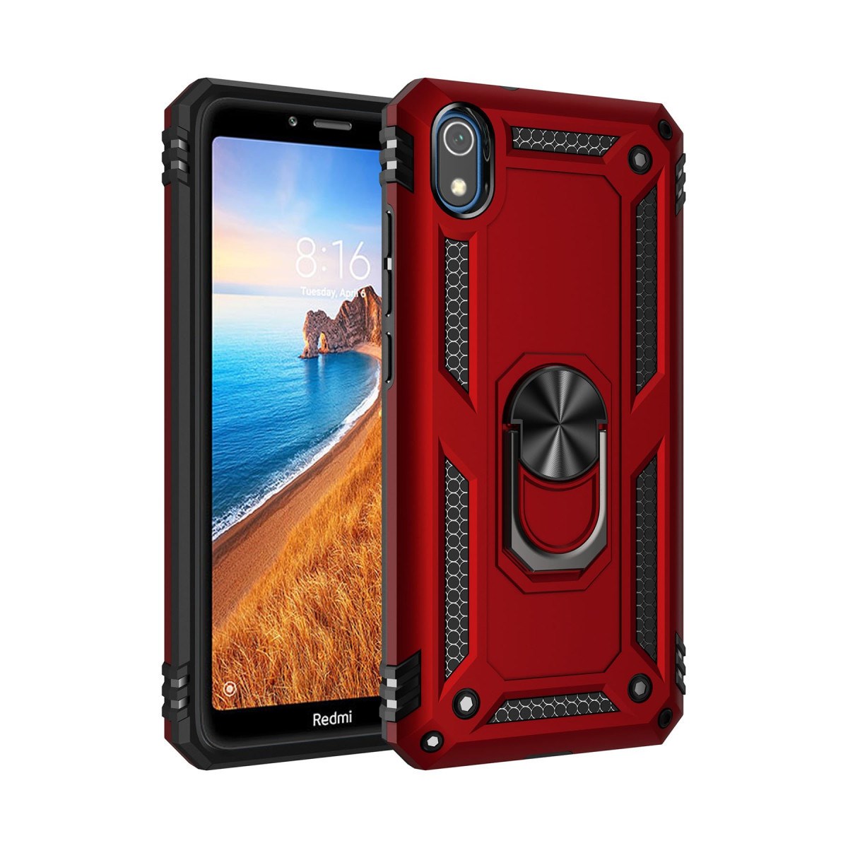 Redmi 7A Kılıf Sofya Yüzüklü Silikon Kapak - Kırmızı