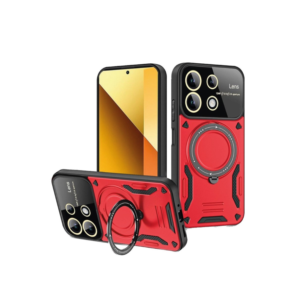Redmi Note 13 4G Kılıf Joy Lens Standlı Kapak - Kırmızı