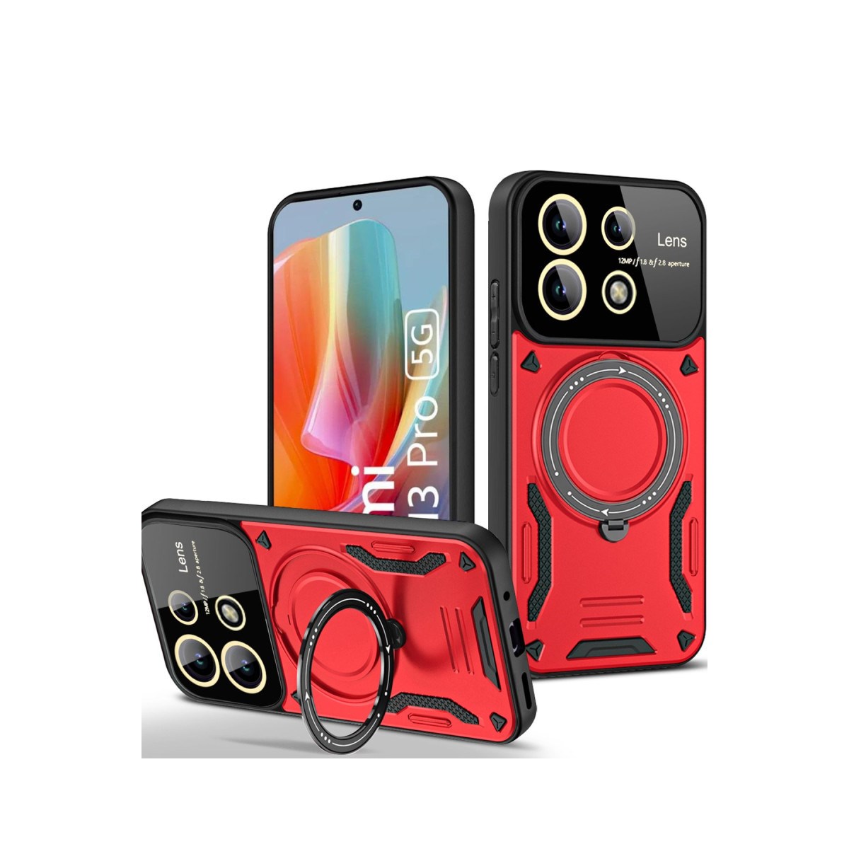 Redmi Note 13 Pro 5G Kılıf Joy Lens Standlı Kapak - Kırmızı