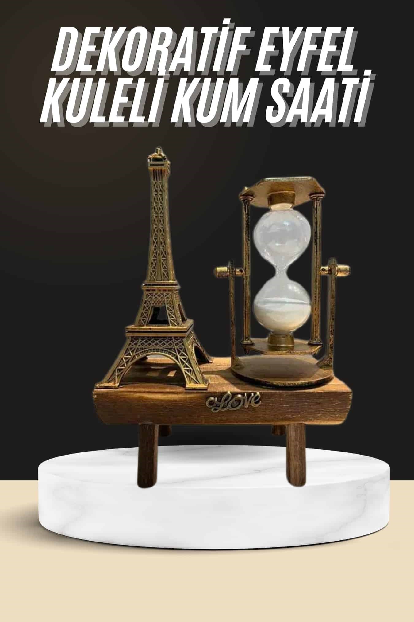 Retro Eyfel Kulesi Ve Kum Saati Dekoratif Ahşap Görünümlü Masa Biblosu