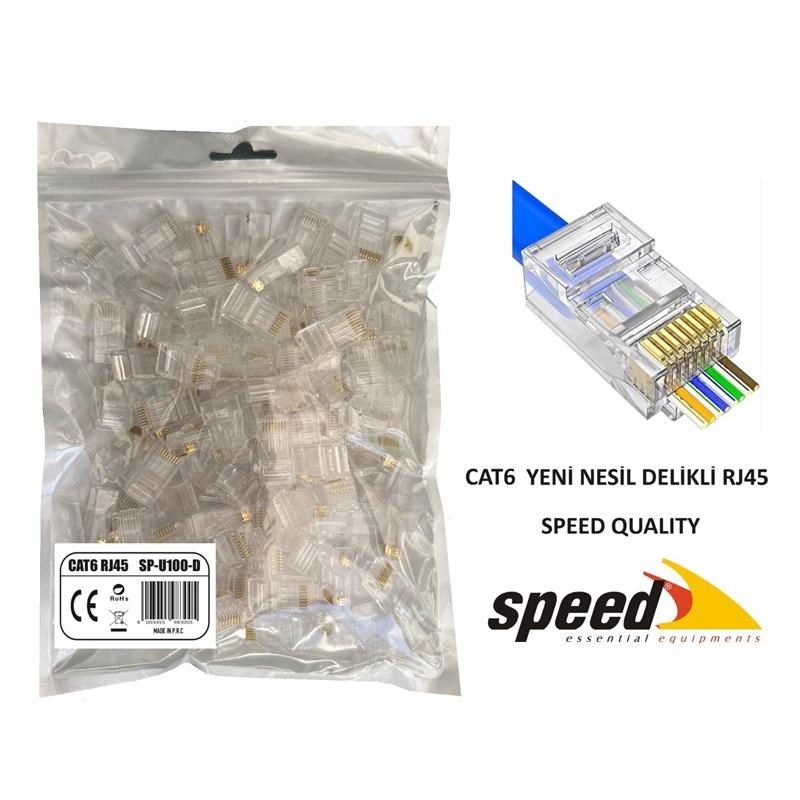 SP-U100-D CAT6 YENİ NESİL DELİKLİ EZRJ45 KONNEKTÖR 100 ADET