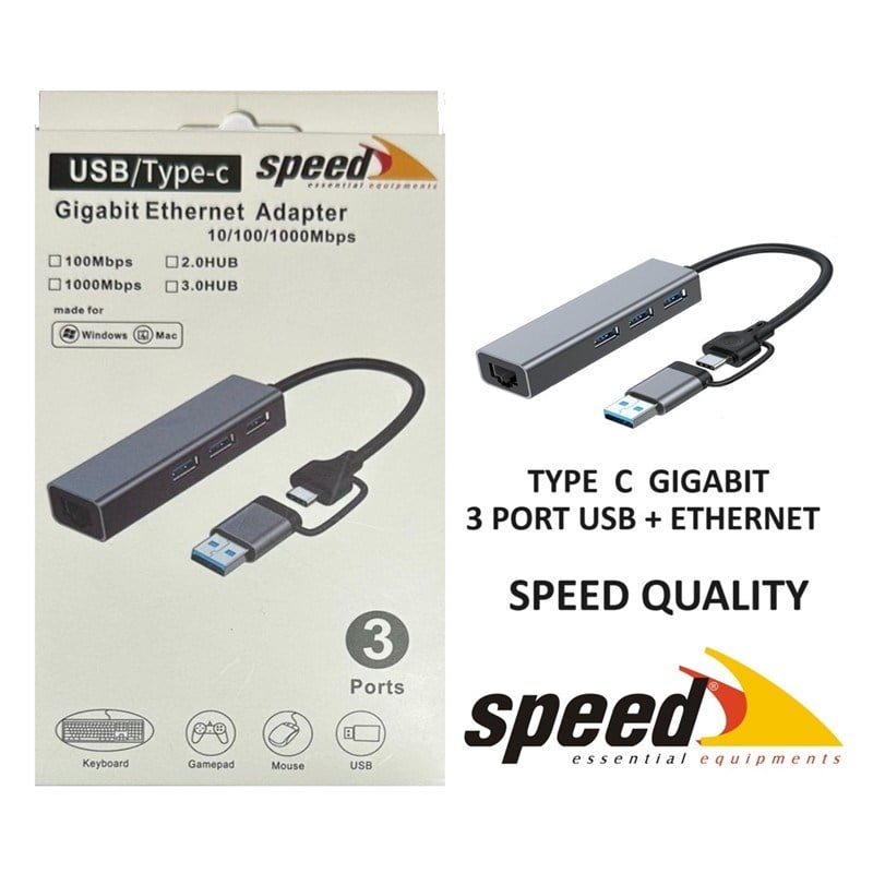 SP-UET01 USB3.0/TYPE-C 3 PORT USB 3.0 ÇOKLAYICI GIGABIT ETHERNET DÖNÜŞTÜRÜCÜ