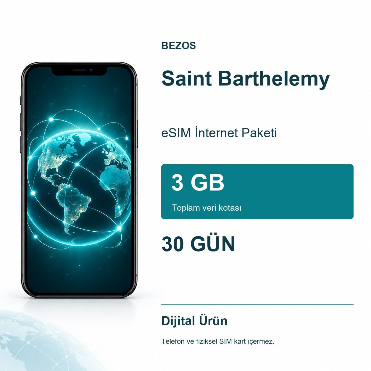 Saint Barthelemy eSIM İnternet Paketi 3 GB 30 Gün