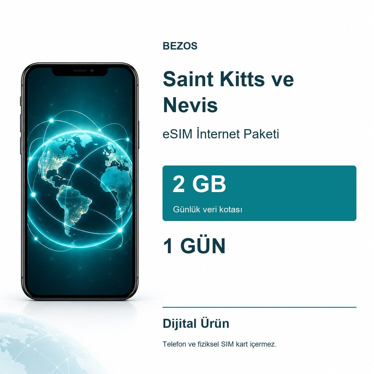 Saint Kitts ve Nevis eSIM İnternet Paketi Günlük 2 GB 1 Gün