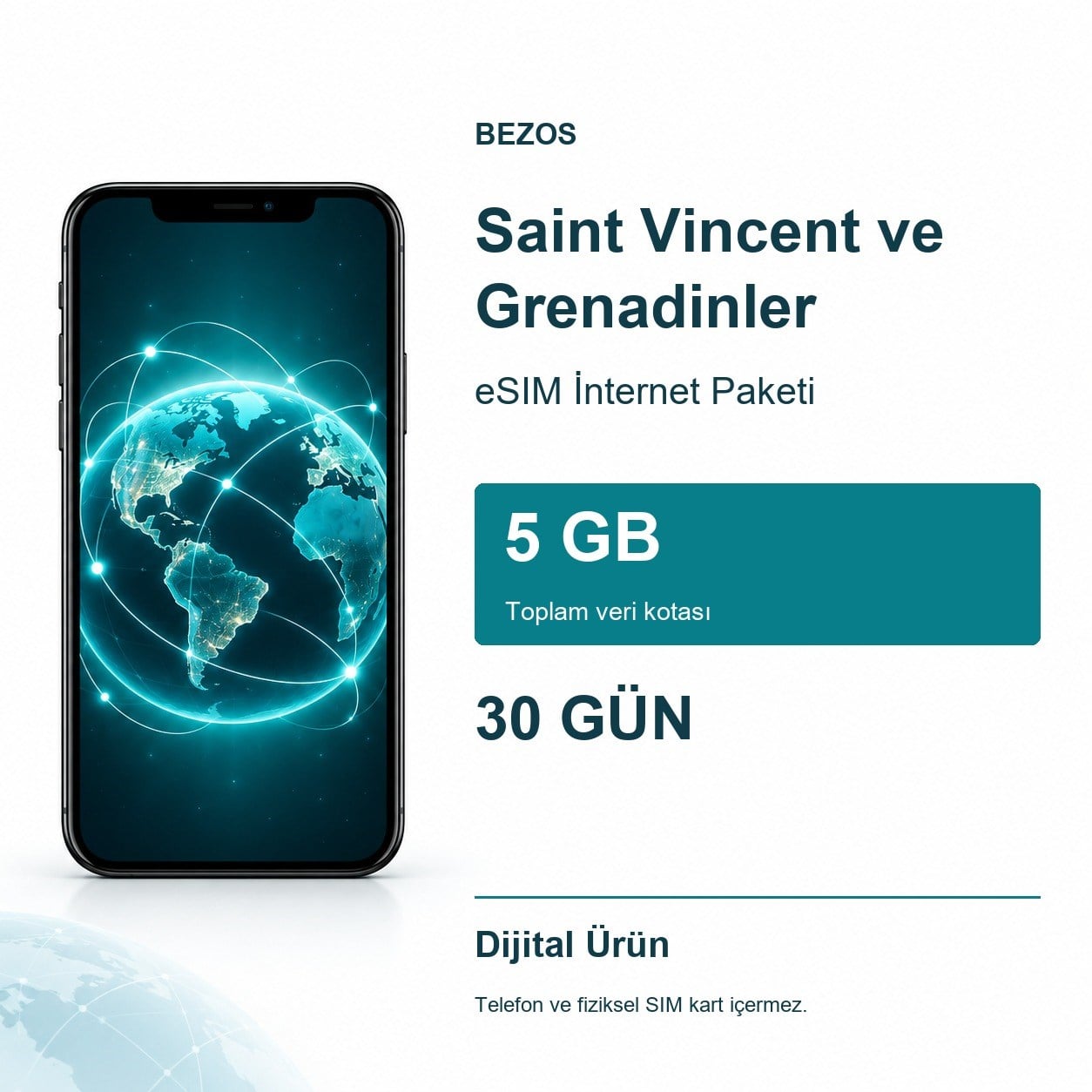 Saint Vincent ve Grenadinler eSIM İnternet Paketi 5 GB 30 Gün