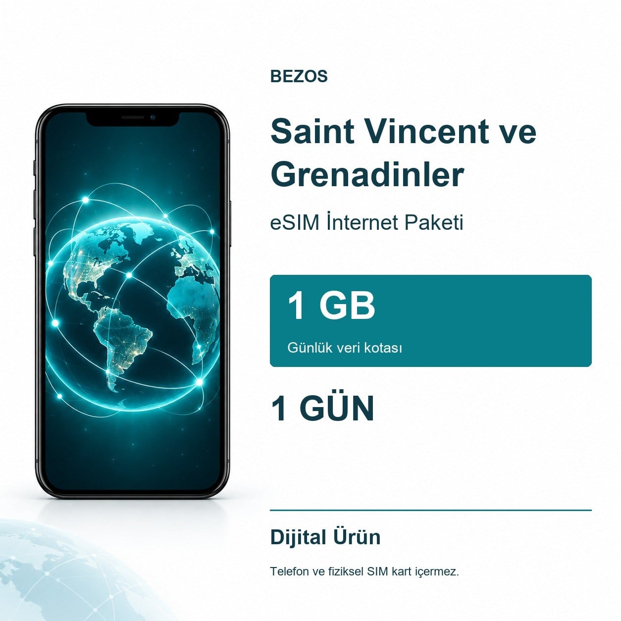 Saint Vincent ve Grenadinler eSIM İnternet Paketi Günlük 1 GB 1 Gün