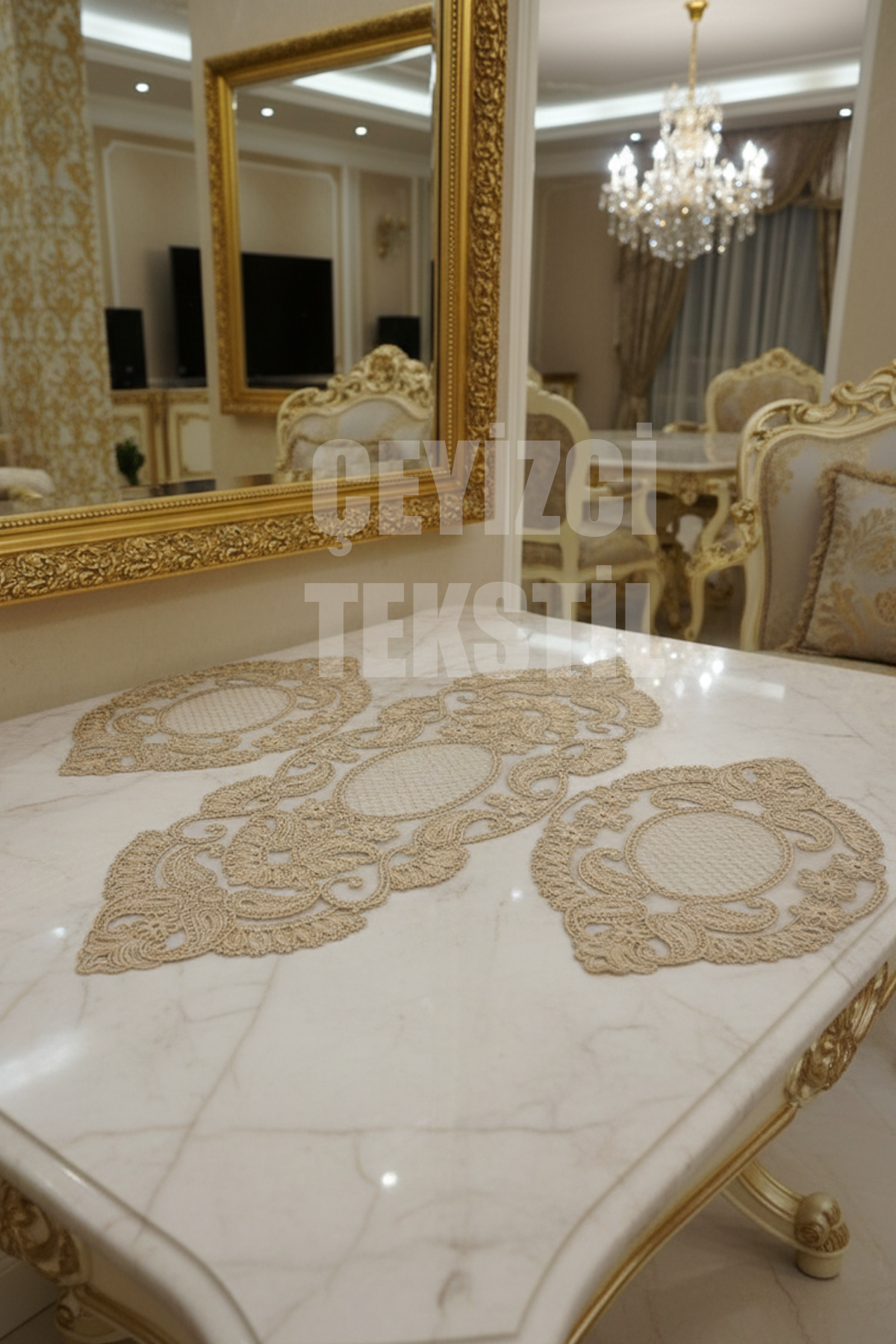 Salon Takımı, Yatak Odası 3 Parça Sehpa Örtüsü, Masa Örtüsü 3 Parça Oda Takımı
