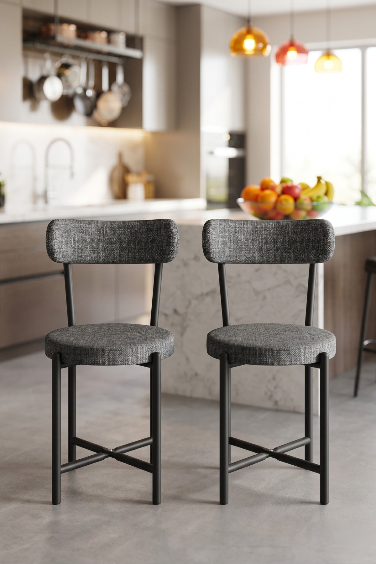 Sandalye 2 Adet Keten Kumaş Metal Ayak Modern Mutfak Sandalyesi Cafe Balkon Ofis Teddy 9813 Antrasit