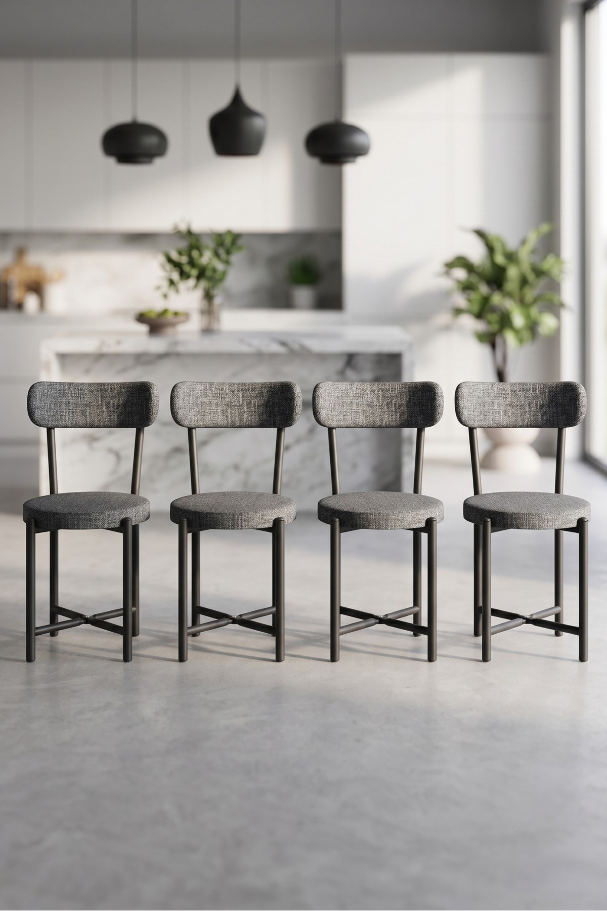 Sandalye 4 Adet Keten Kumaş Metal Ayak Modern Mutfak Sandalyesi Cafe Balkon Ofis Teddy 9809 Antrasit