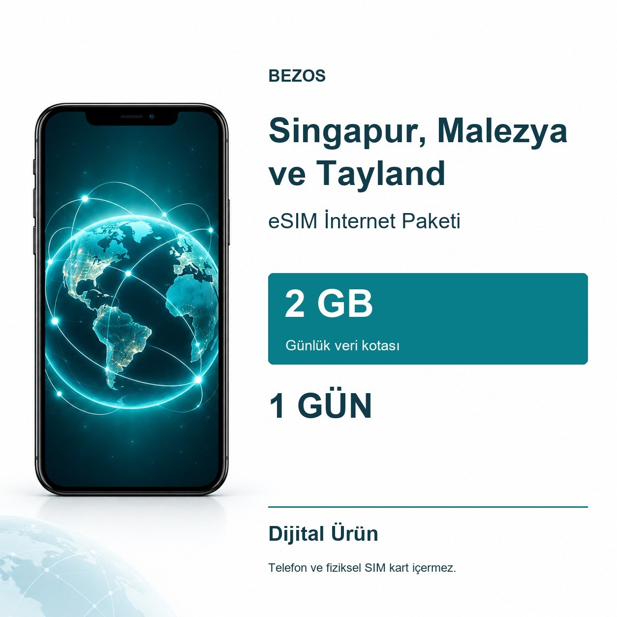 Singapur, Malezya ve Tayland eSIM İnternet Paketi Günlük 2 GB 1 Gün