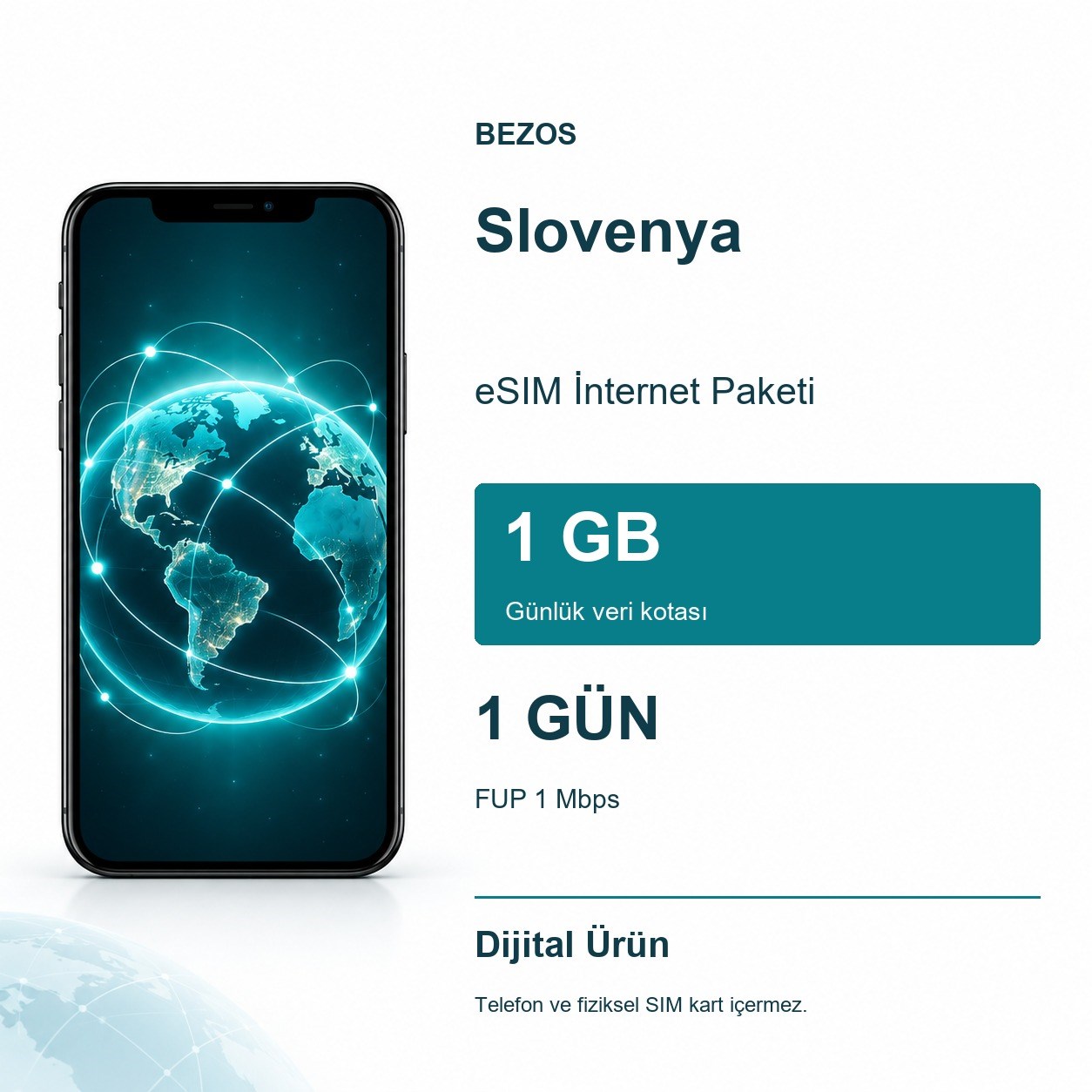 Slovenya eSIM İnternet Paketi Günlük 1 GB 1 Gün - FUP 1 Mbps