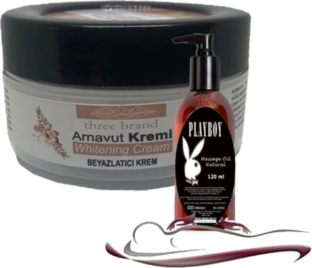 Süper Three Brand Whitening Cream 3 Adet Arnavut Kremi 50ML  Kremi ile 120ML Playboy Masaj Yağı