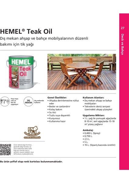 Teak Yağı 0,75 Lt Ahşap Yüzeyler için Koruma Sağlayan