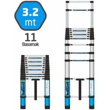 Teleskopik Merdiven 11 Basamak 320 kg Kapasiteli