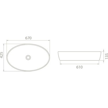 Tezgah Üstü 67x42 cm Seramik Lavabo, Modern Tasarım