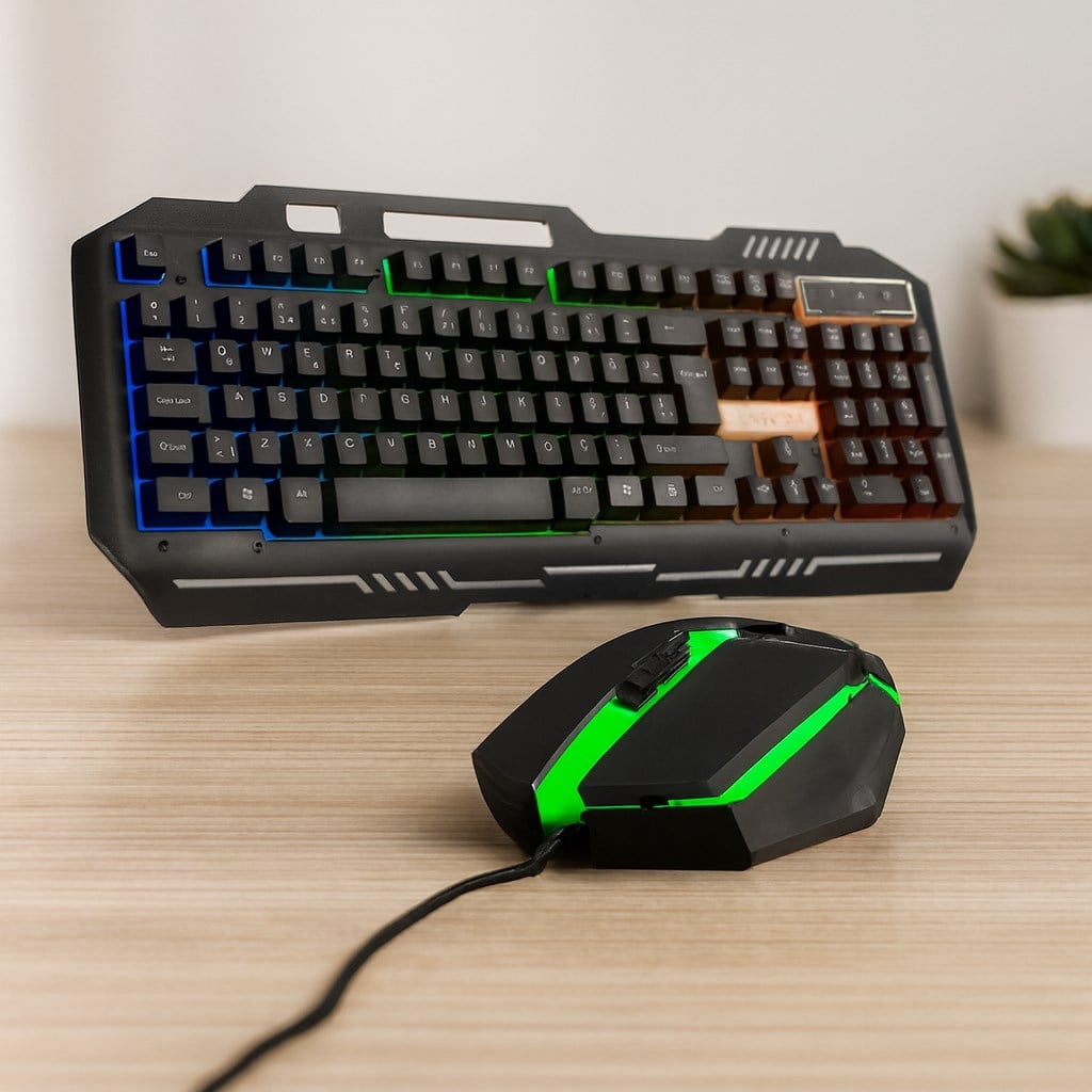 USB Kablolu RGB (Gökkuşağı) Işıklı Klavye ve Mouse Seti - 150 cm