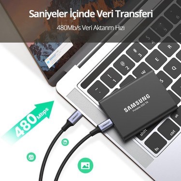 Ugreen Usb-C 100W 5A Qc Pd Örgülü Hızlı Şarj Kablosu, 3 Metre, Siyah