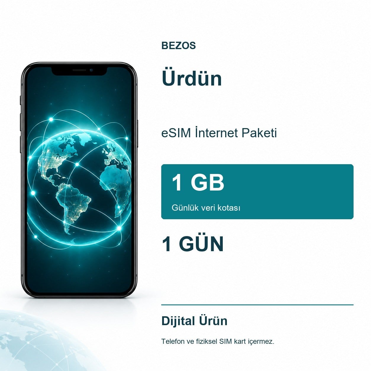 Ürdün eSIM İnternet Paketi Günlük 1 GB 1 Gün