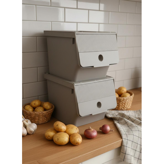 Vizon 2'Li 13,5 LT Modubox Kayar Kapaklı Saklama Kabı & Patates Soğan Kovası & Erzak Kutusu