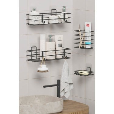 Yapışkanlı Banyo Seti ile Duş Rafı ve Sabunluk Kombinasyonu