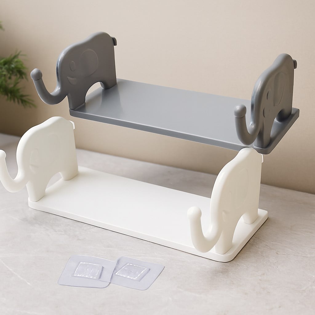Yapışkanlı Tutacaklı Plastik Etajer 12x31 cm (Beyaz/Gri)