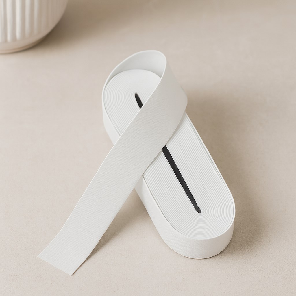 Yassı Paça Lastik 4 cm Beyaz - 10 m Rulo