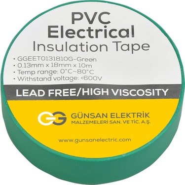 Yeşil Elektrik İzolasyon Bandı - 10 Adet 0.13 mm Kalınlık 18 mm Genişlik