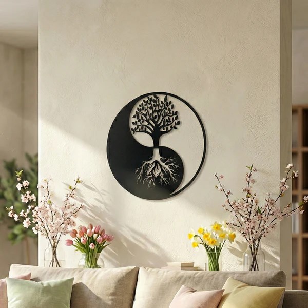 Yin Yang Hayat Ağacı Duvar Tablosu MDF Lazer Kesim Modern Spiritüel Duvar Süsü