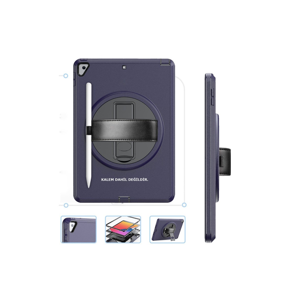 iPad 10.2 (7.nesil) Kılıf Hand Strap Tablet Kılıfı - Lacivert