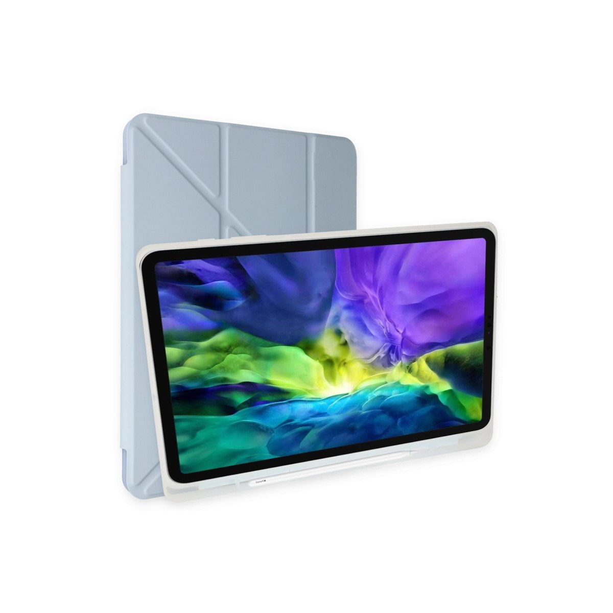 iPad 10.2 (8.nesil) Kılıf Kalemlikli Mars Tablet Kılıfı - Mavi