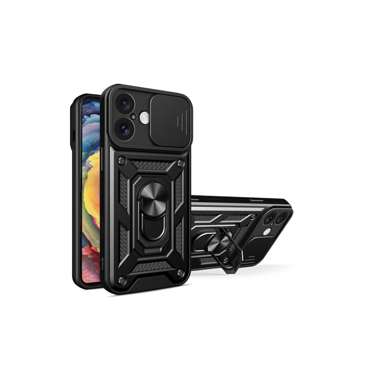 iPhone 16 Kılıf Pars Lens Yüzüklü Silikon - Siyah