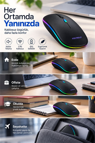 8 10 Metre Menzilli Şarj Edilebilir Kablosuz Mouse
