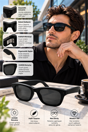 Kameralı Akıllı Güneş Gözlüğü Smart Glasses Siyah Şık Tasarım